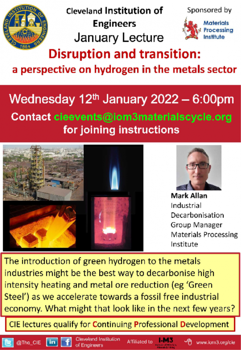 Mark Allan to give Hydrogen in the Metals Sector - CIE Lecture